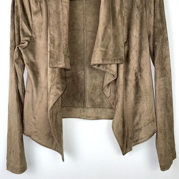 Romeo + Juliet Couture Taupe Green Drape Open Front Jacket Brushed Faux Suede M - Picture 3 of 8